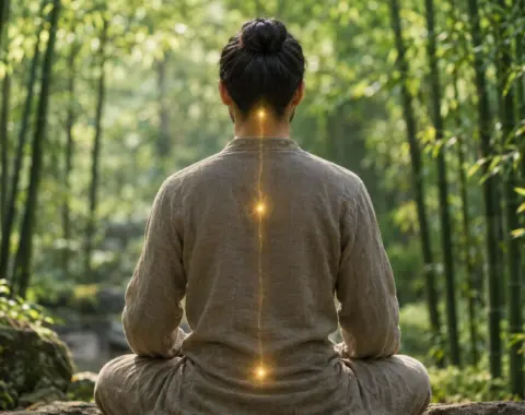 Qigong Meditation im Wald (KI generiertes Bild)
